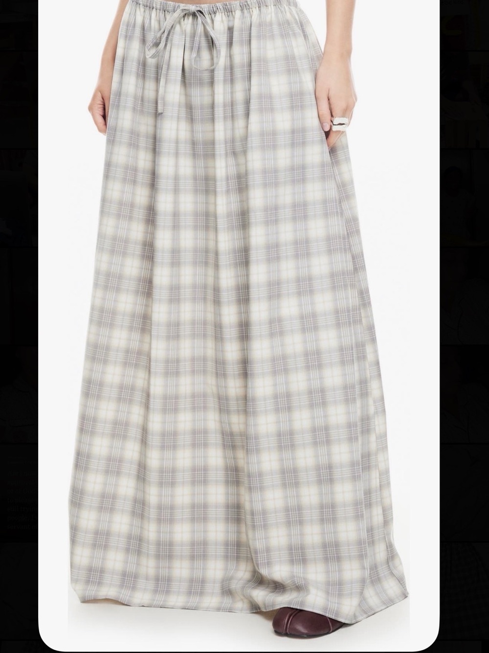 Lioness Plaid Maxi Skirt in Light Gray and Cream